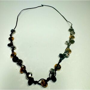 Necklace faux rhinestones and twine cord twisted style between stones